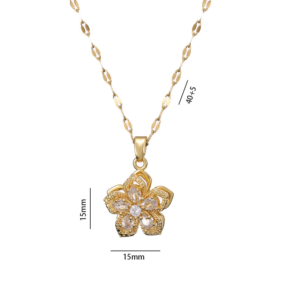 Ins Rhinestones Flowers Necklace