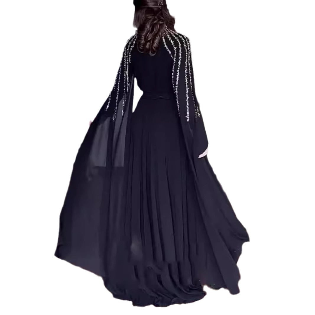 Rhinestone High Collar Long Sleeve Maxi Dress