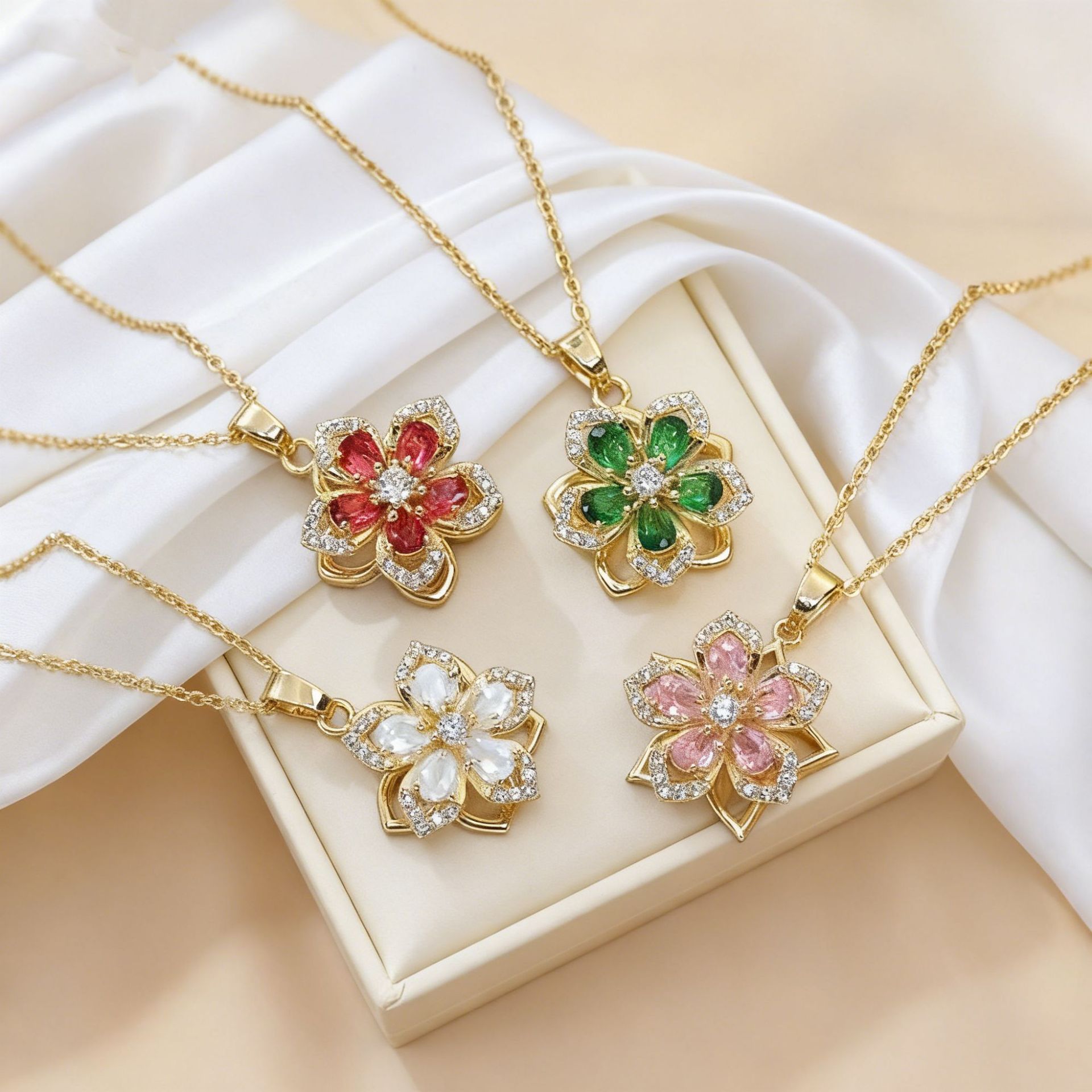 Ins Rhinestones Flowers Necklace